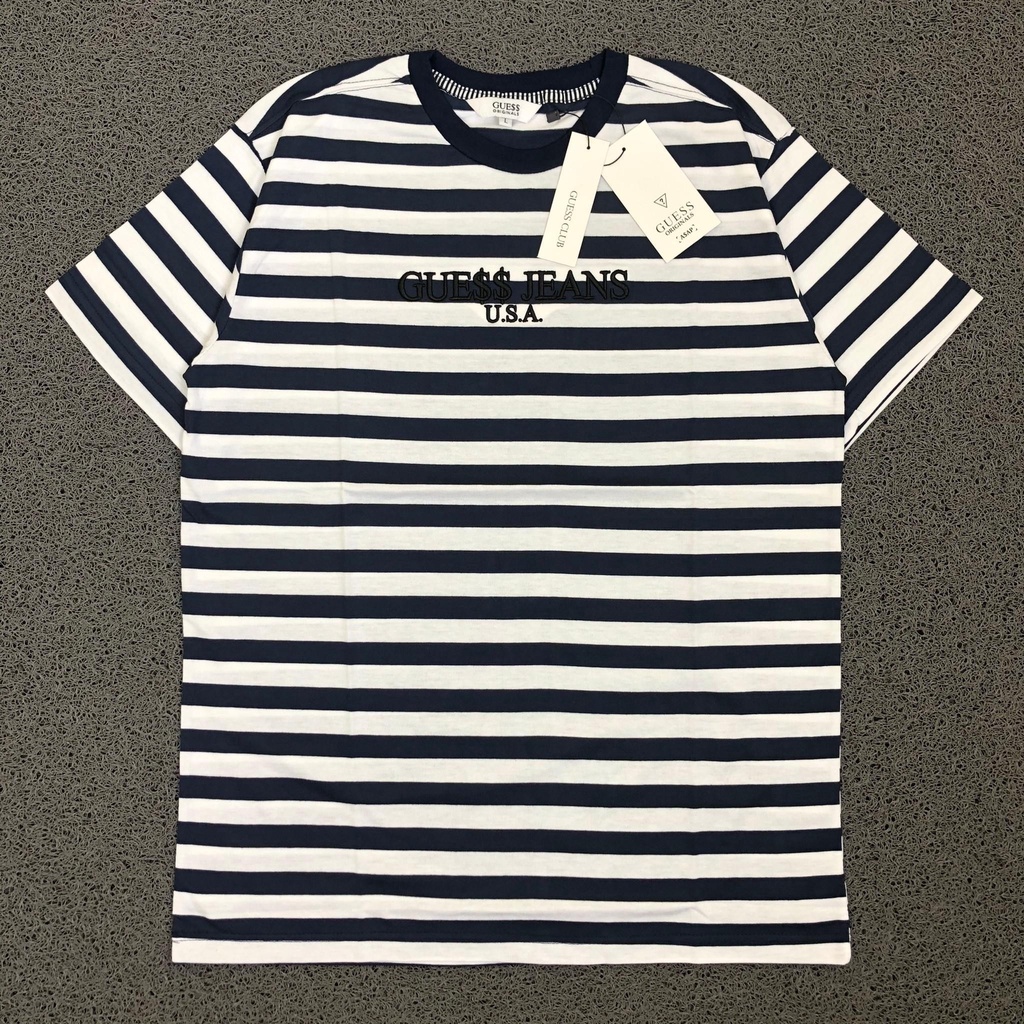 T SHIRT KAOS GUESS X ASAP ROCKY STRIPE HITAM