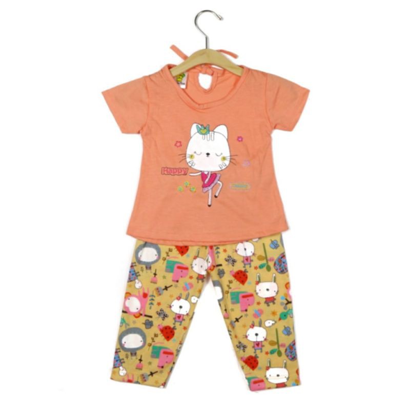 SETELAN FASHION PAKAIAN BAJU ANAK PEREMPUAN 1 TAHUN MOTIF CAT HAPPY