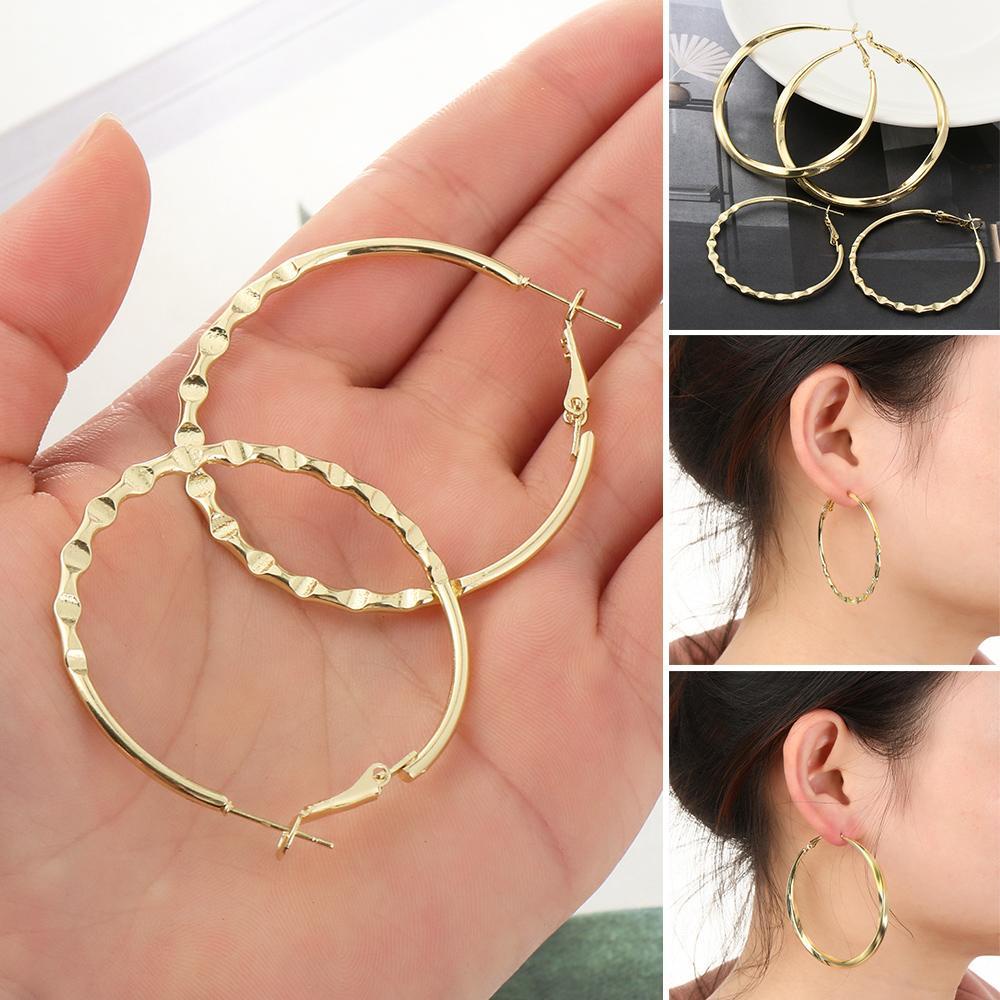 Solighter Halus Lingkaran Hoop Trendi Besar Wanita Perhiasan Pesta Fashion Hadiah Putaran Loop Anting