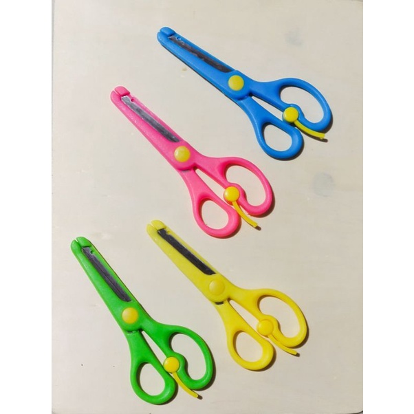 gunting anak/gunting kecil aman/gunting pegangan plastik + stainless safety scissors import/gunting kertas untuk anak TK SD