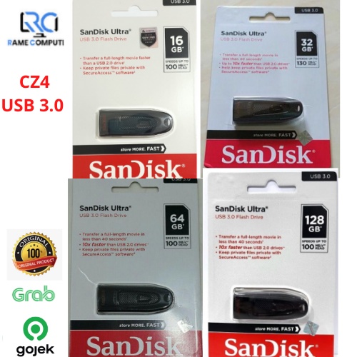 FLASHDISK SanDisk Ultra USB 3.0 CZ48 16GB 32gb 64gb 128GB 256gb USB FLASH DRIVE GARANSI RESMI