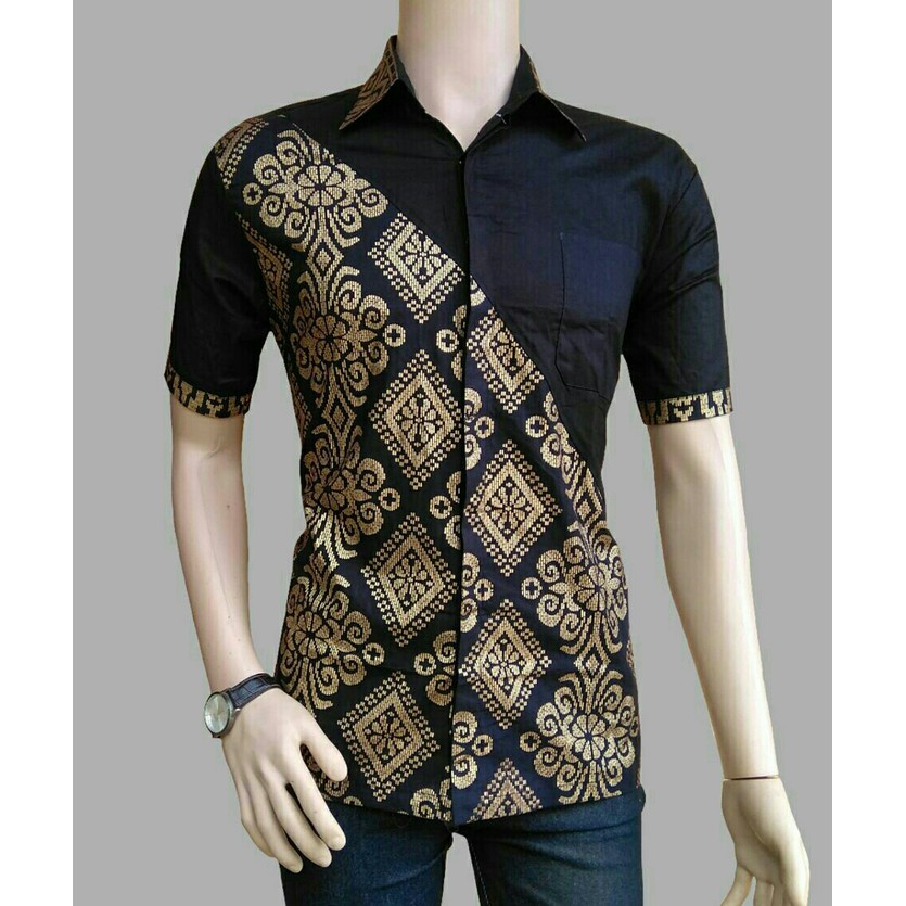 KEMEJA BATIK PRIA EXLUSIVE PRADA EMAS | BATIK PEKALONGAN - Emas- XL