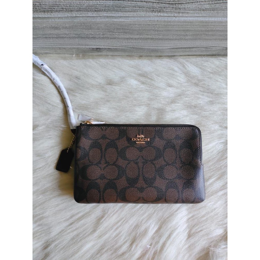 DOmpet Coach F16109 Large Double Zip Wristlet Brown Black