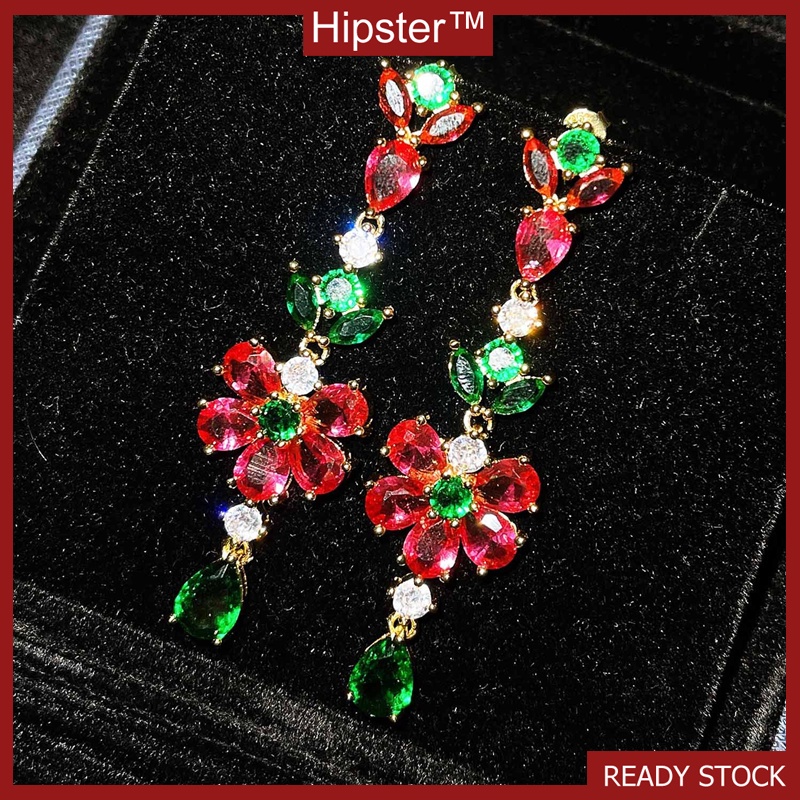 Internet Celebrity Same Style Exquisite Pink Green Natural Crystal Stud Earrings