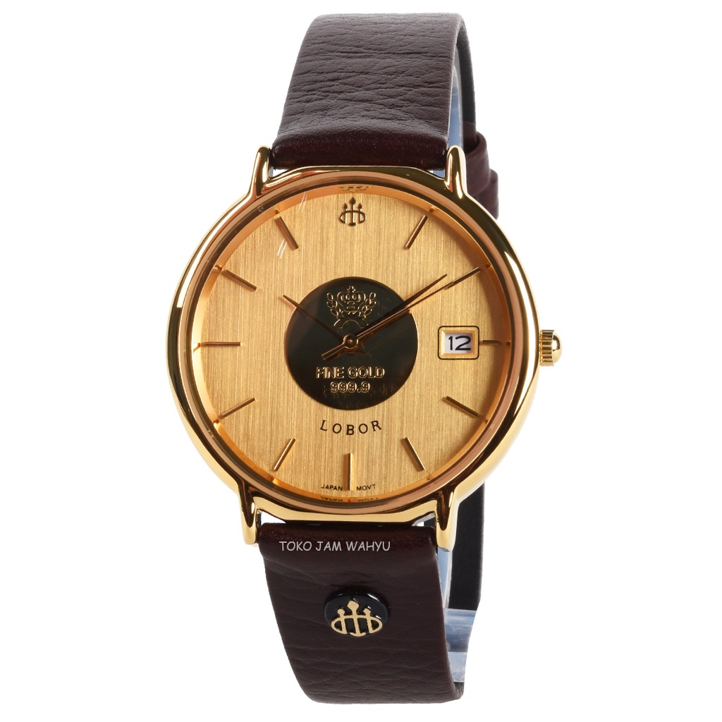 Lobor D2703-E Jam Tangan Pria - Gold - Brown Leather Strap