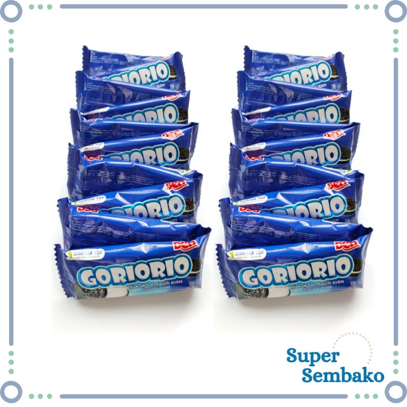 SNACK GORIORIO BISKUIT SANDWICH KRIM RASA VANILLA COKLAT RENCENG ISI 20 BUNGKUS