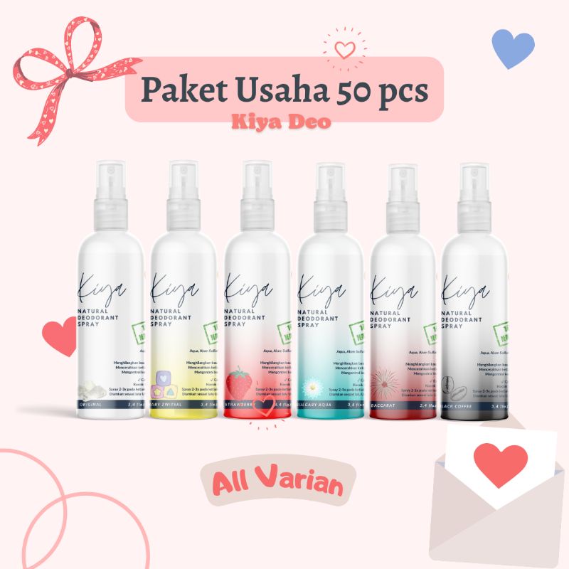 Kiya Deo [ Paket Usaha ] 50 Pcs Natural Deodorant Tawas Spray 100 ml All Varian