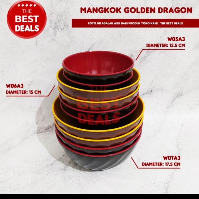 Mangkok Makan Melamin 2 Warna Premium Golden Dragon 6" Anti Pecah Tahan Panas Mangkok Merah Hitam Kuning Hijau Ungu Saji Makanan Nasi Katsu Sayur Lauk Kuah Sup Sop Soup Soto Mie Ramen Bakso Serving Bowl Cafe Restoran Rumah Makan Katering Dapur