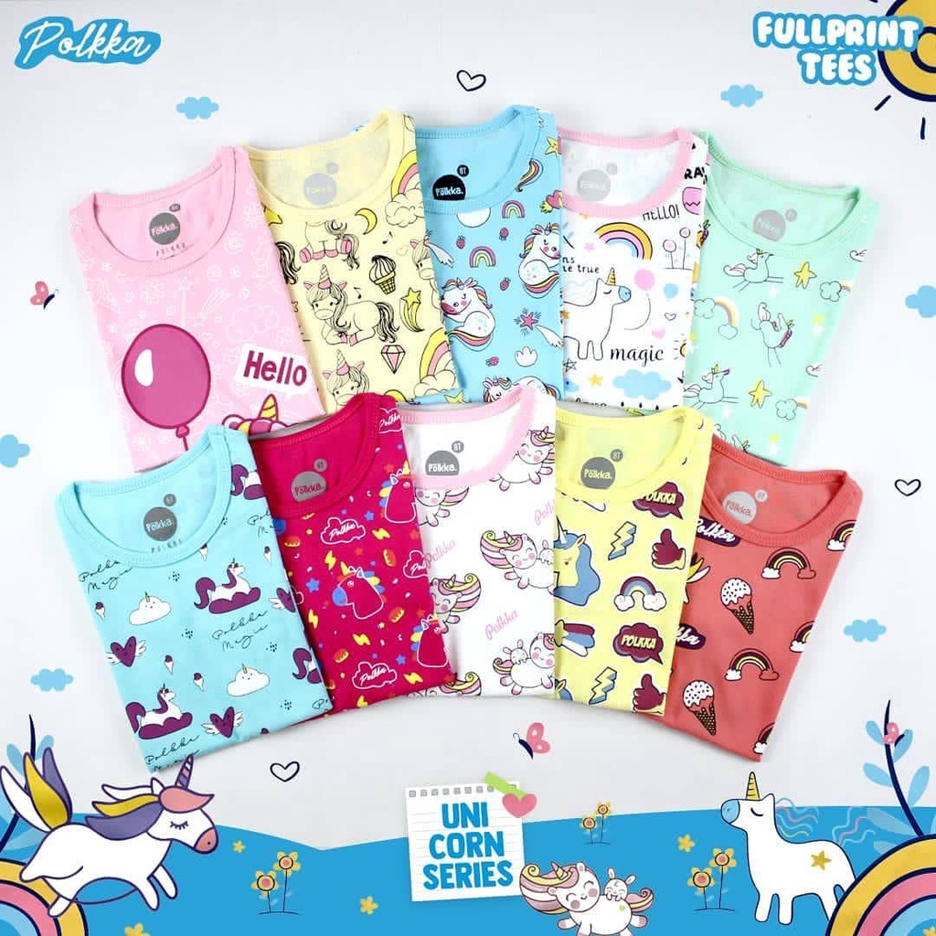 KAOS ANAK PEREMPUAN MOTIF UNICORN FULLPRINT USIA 2-8 TAHUN