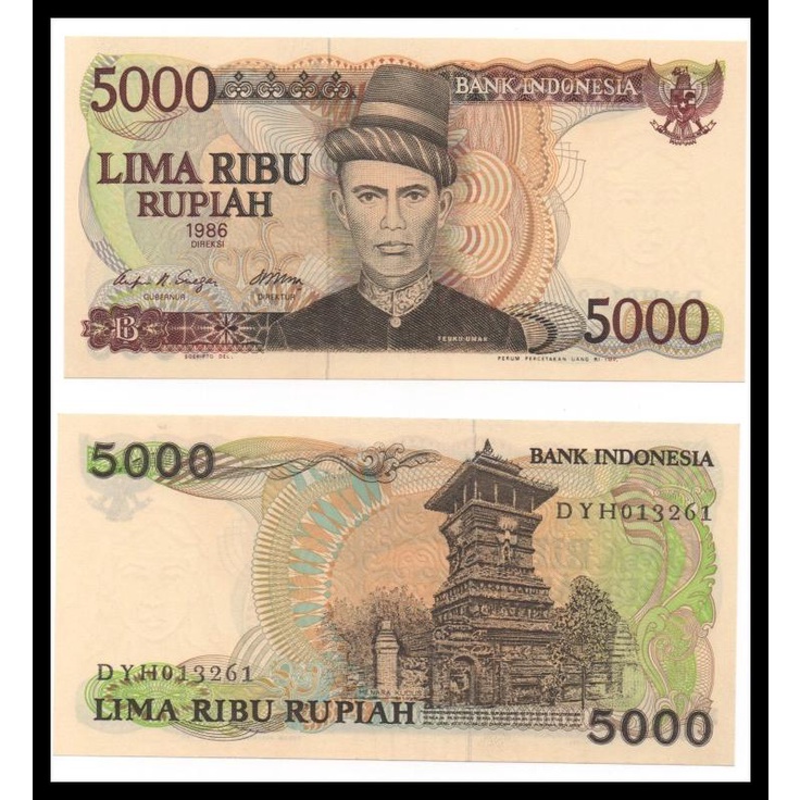 Uang Kuno Indonesia Numismatik Teuku Umar 1986 5000 Unc/Aunc Pmg