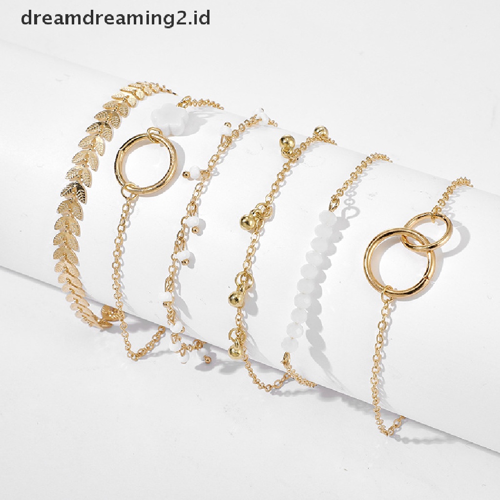 6pcs / Set Gelang Tangan Rantai Aksen Rumbai / Daun Gaya Boho Untuk Wanita