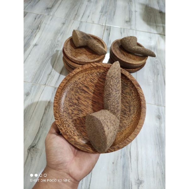 Cobek Kayu Kelapa 17cm + ulek / Cobek Kayu Glugu 17cm + ulek