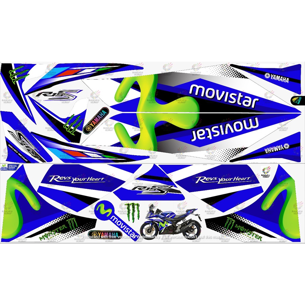 Stiker striping motor R15 Movistar II biru