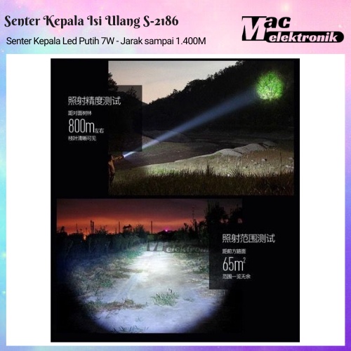 Senter Kepala LED Putih Super Terang 7W Senter Kepala Sunpro S-2186 Headlamp Cas Led Super Terang Tahan Lampu Emergency Travel Hunting Rechargeable Original