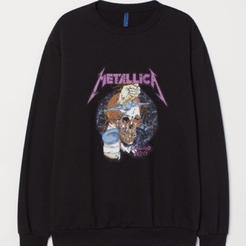 CREWNECK SWEATER HITAM DISTRO MOTIF METALICK