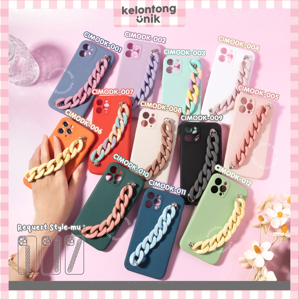 (Seri 3) For iPhone - Square Edge Silicone Soft Case + Doff Chain Grip/ Chain Case Rantai