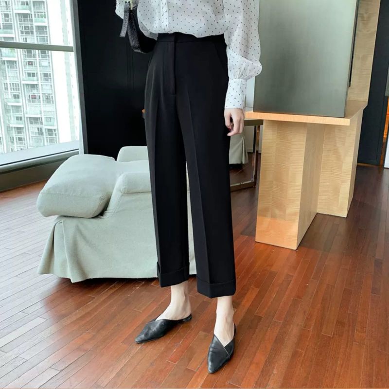 MDLV ~ 9960# Holanda Cuff Straight Pants Celana Panjang Katun lembut Import Fashion Import