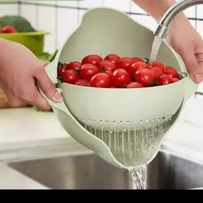 SARINGAN CUCI BUAH SAYUR WADAH BERAS GANDA PUTAR MASAK 2 in 1 KITCHEN DOUBLE SARING WET BASKET FRUIT