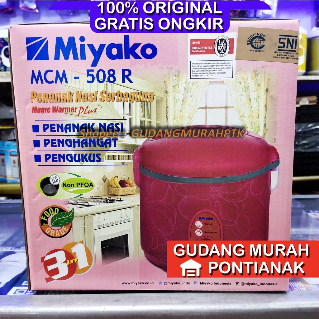 Ricecooker Miyako MCM 508R 1.8L (Red) Magic Com Miyako Penanak Nasi Full Merah Kilat