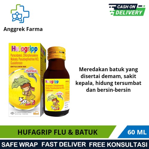 HUFAGRIP FLU DAN BATUK/60 ML/OBAT BATUK FLU ANAK/MERINGANKAN GEJALA FLU/DEMAM/BATUK BERDAHAK ANAK