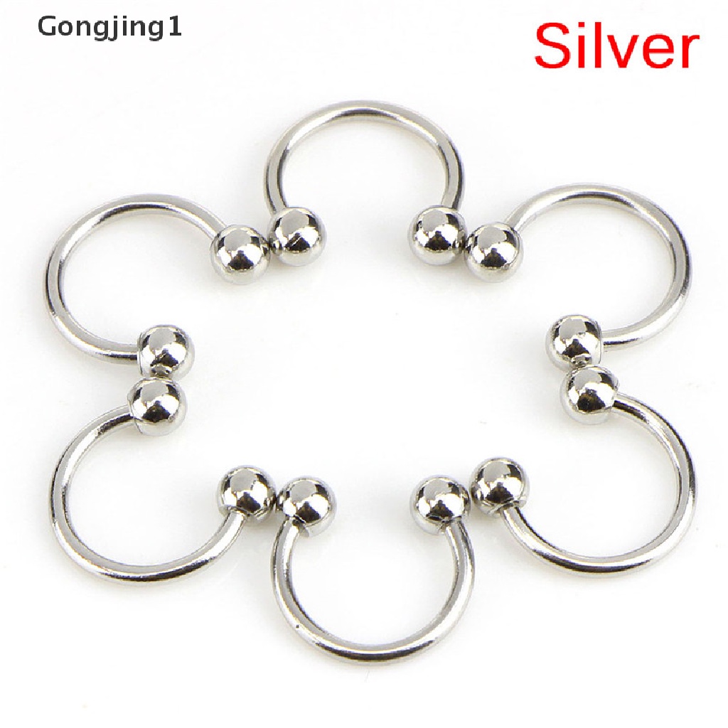 Gongjing1 10PCS / Set Anting Tindik Hidung / Bibir / Telinga Bentuk Tapal Kuda Bahan Stainless Steel