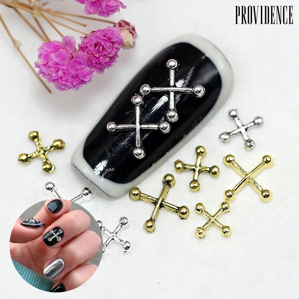 Providence 10Pcs / Set Stiker Kuku Motif Salib 3D Bahan Zinc Alloy Untuk Dekorasi Nail Art / Manicure