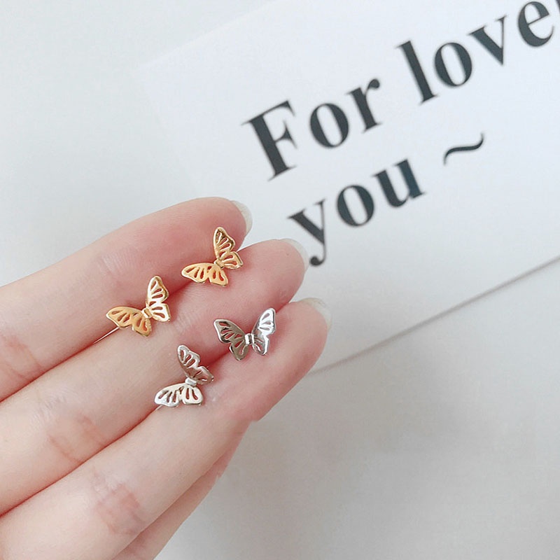 Roselife [1 Pair] S925 Silver Hypoallergenic No Fade Butterfly Antler Swan Heart Flower Small Stud Earrings
