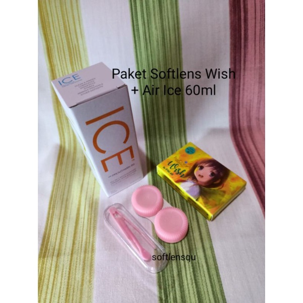 Cod Paket Softlens Wish Normal Big Eyes Dia 16mm + Air Softlens Ice 60ml + Pinset + Lenscase