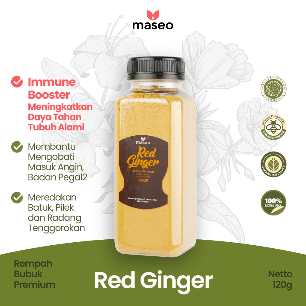 

Jahe Merah Bubuk Herbal Maseo Red Ginger 120gr Minuman Serbuk Jahe Merah Bubuk Murni Instant Pelancar Bab Pembakar Lemak Penurun Berat Badan Ampuh Rempah Obat Maag Magh Flu Batuk Cough Pilek Imun Booster Buster Penambah Daya Tahan Tubuh