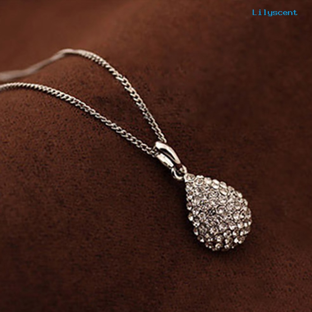 Kalung Rantai Liontin Berlian Imitasi Bentuk Waterdrop Adjustable Untuk Wanita