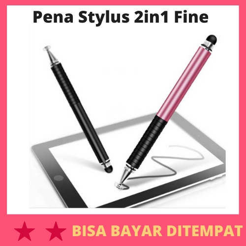 Pena Stylus 2in1 Fine Point Capacitive Touch Pen /Stylus Pen Pencil Pulpen Hp Handphone Ipad Tab Tablet  Laptop Notebook For Android Huawei Samsung Asus Lenovo Oppo Redmi Realme Vivo Iphoe Xiaomi Buat Gambar Drawing Draw Mini Lancip Karakter Universal Ori