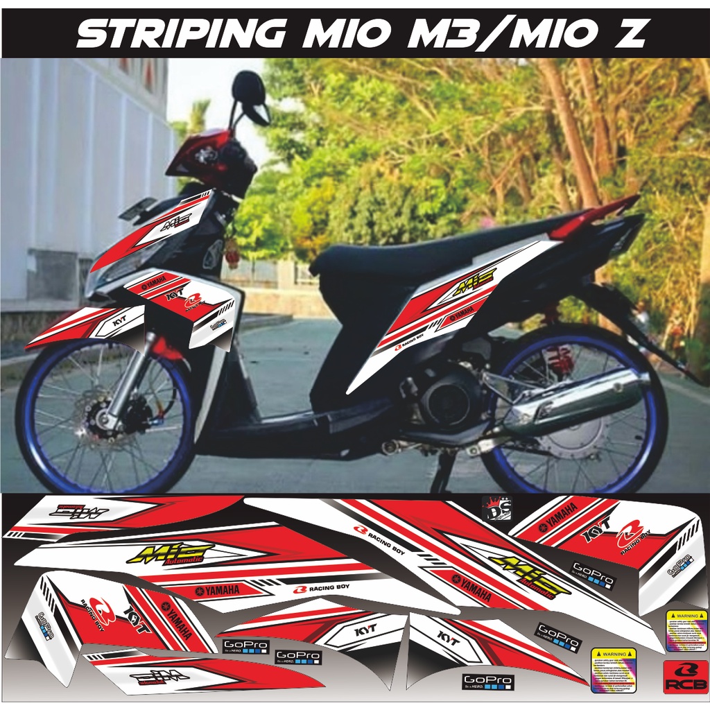 cod/sticker/ STRIPING MIO M3/MIO Z VARIASI SIMPLE WARNA PUTIH MERAH RACING