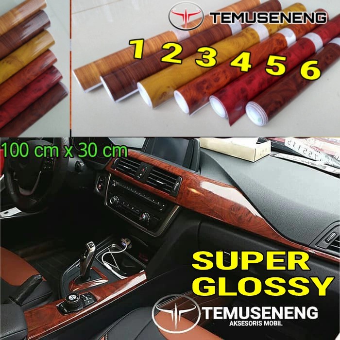 STICKER INTERIOR MOBIL DASHBOARD MOTIF SERAT KAYU STIKER DASBOR GLOSSY