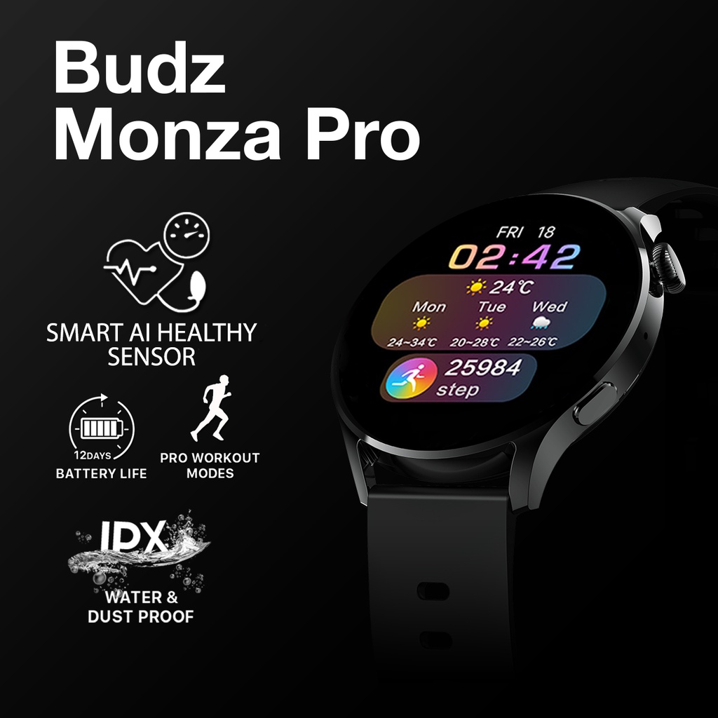 Budz Monza Pro 2  Smartwatch Amoled Retina Sport Pria Wanita Ecg Blood Pressure Heart Rate Blood Oxy