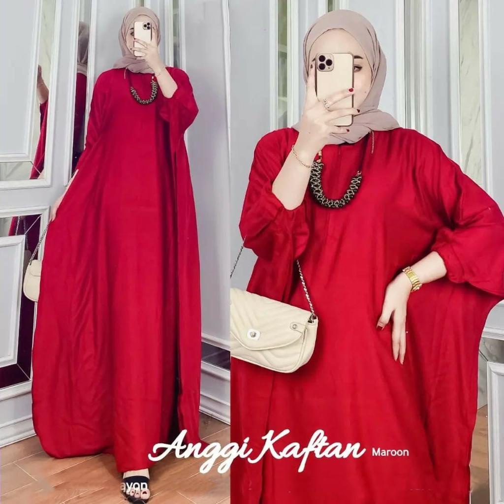 Anggi Kaftan Polos Wanita Jumbo Rayon Premium Gamis Kaftan Batik Modern Kekininan Bigsize LD 160 cm