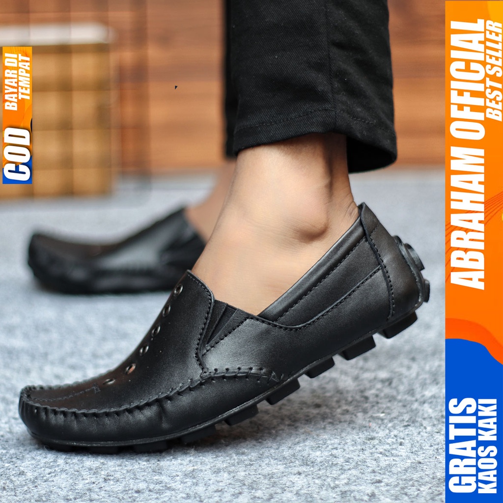 Sepatu Casual Pria Formal Slip On Pantofel Kulit Asli Kerja Kantor Kondangan Kuliah Hitam Fashion Shoes Terbaru Murah Kekinian Original DEON ABRAHAM