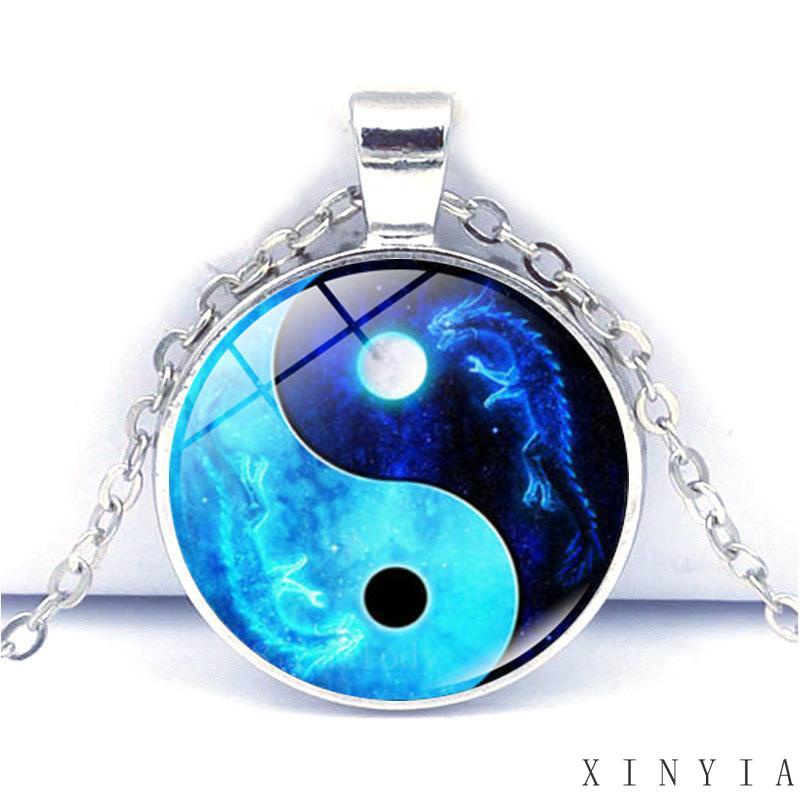 Kalung Rantai Dengan Liontin Batu Permata Desain Naga Bulan Yin Yang Tai Chi Untuk Sweater