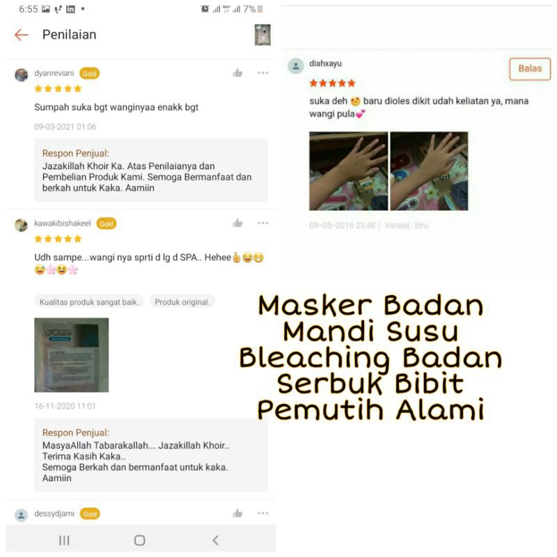 MASKER BADAN ALAMI TRADISIONAL KILOAN/ MANDI SUSU/ BLEACHING BADAN/ BIBIT PEMUTIH ALAMI