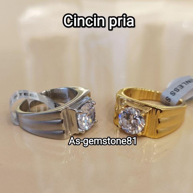 Cincin pria batu permata American diamond [titanium]