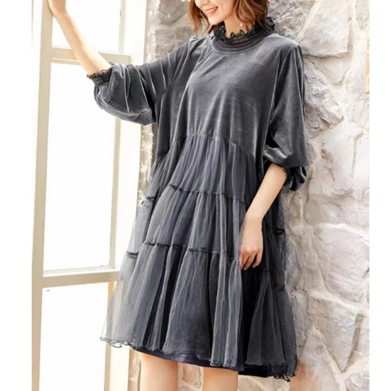 1914 Baju minidress mini dress gaun pesta pendek Velvet Korean style wanita import baju mini dress g