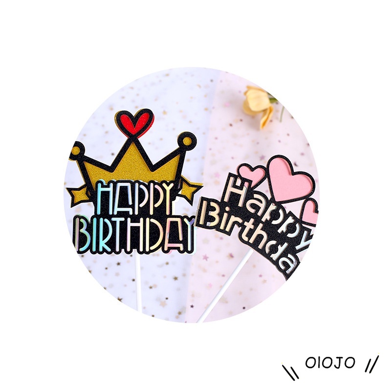 Selamat Ulang Tahun Kue Topper Mahkota Busur Kue Masukkan Dekorasi Pesta Ulang Tahun - ol