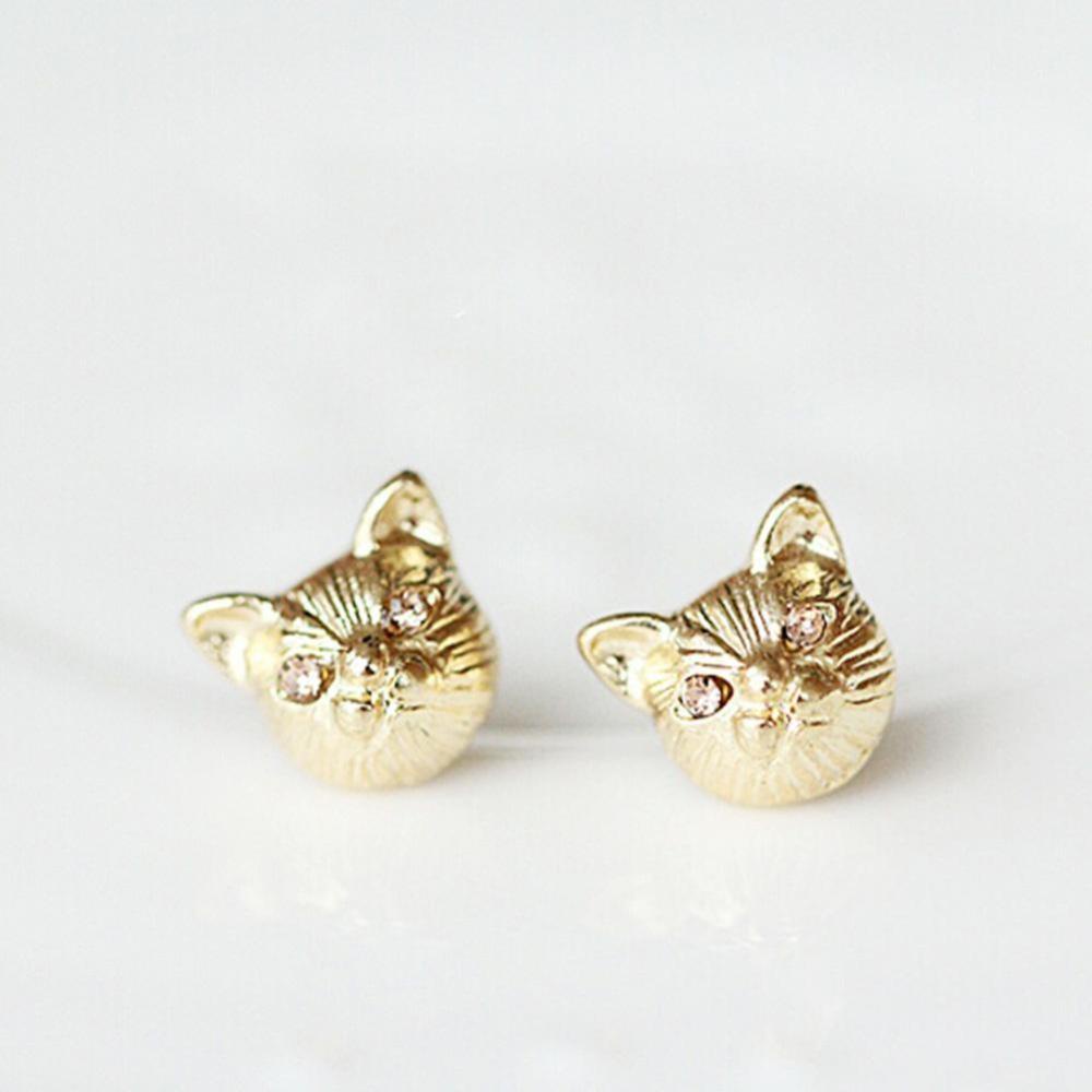 Timekey Anting Tusuk Desain Kucing Variasi 3 Warna Untuk Wanita A5K4