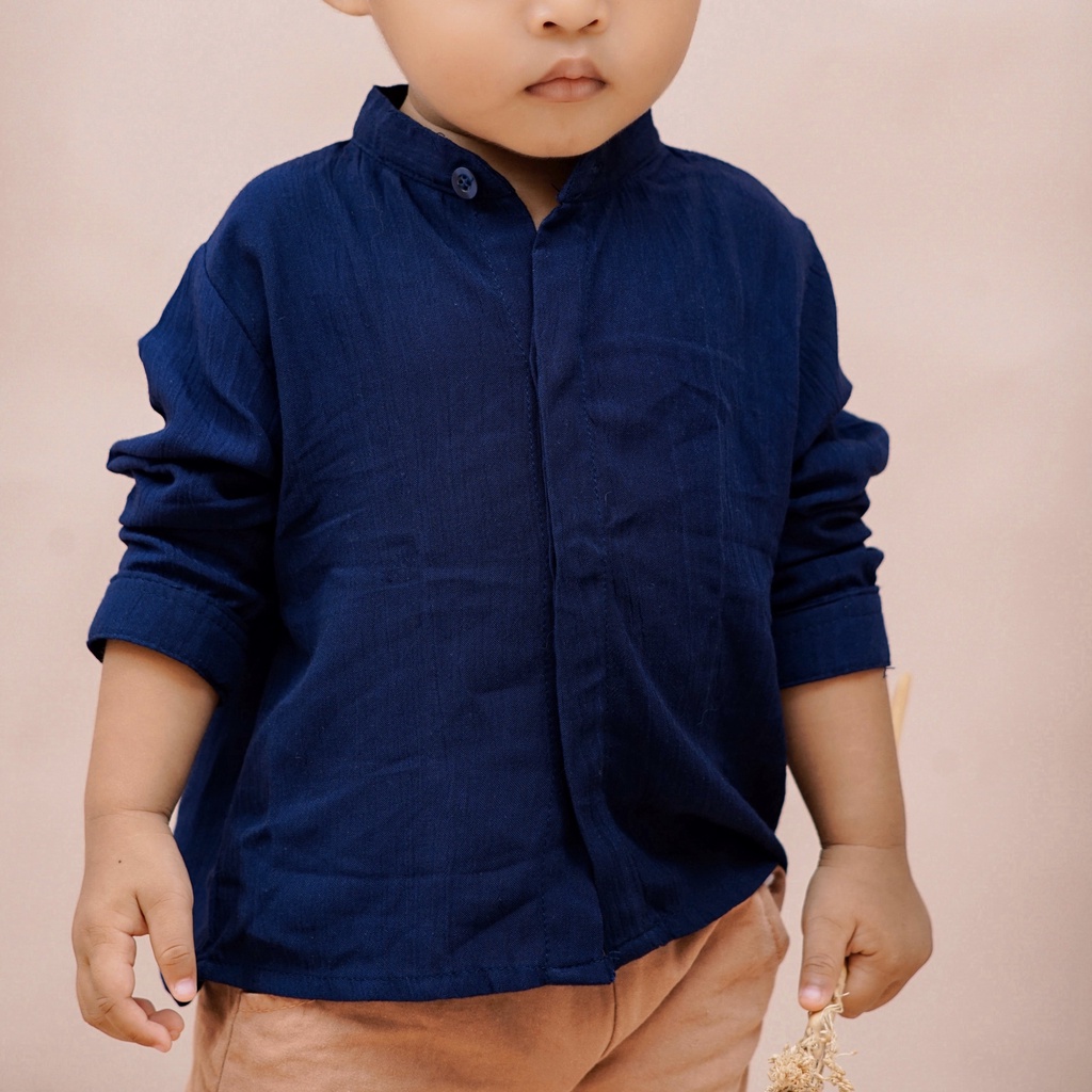 Okko Long Sleeve Navy - Kemeja Anak Laki Laki Polos