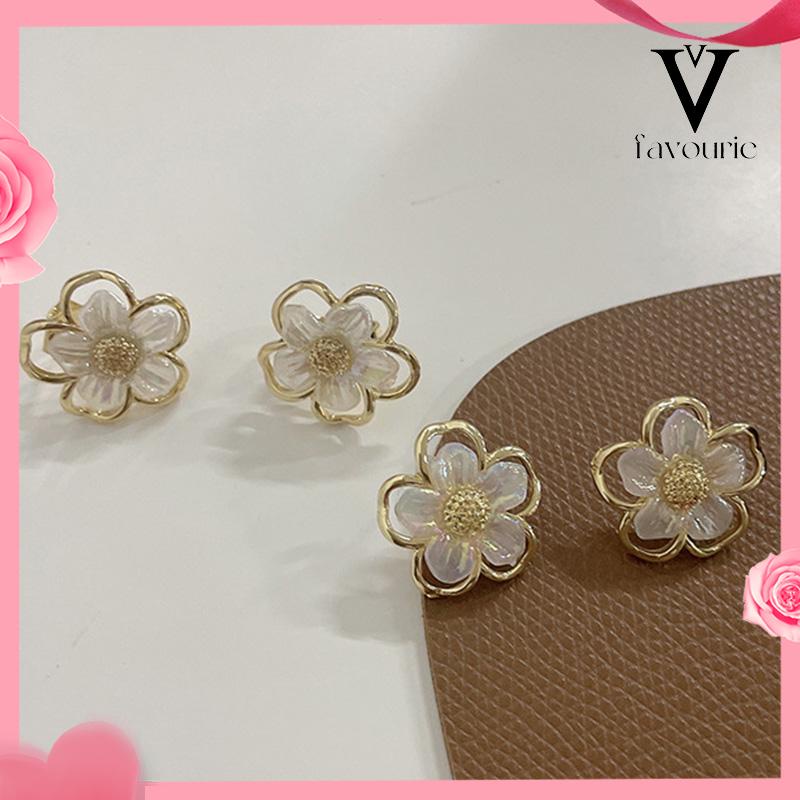 [COD]Simple Retro Super Fairy Double Layer Flower Earrings Wanita Anting Fashion Pribadi-FA