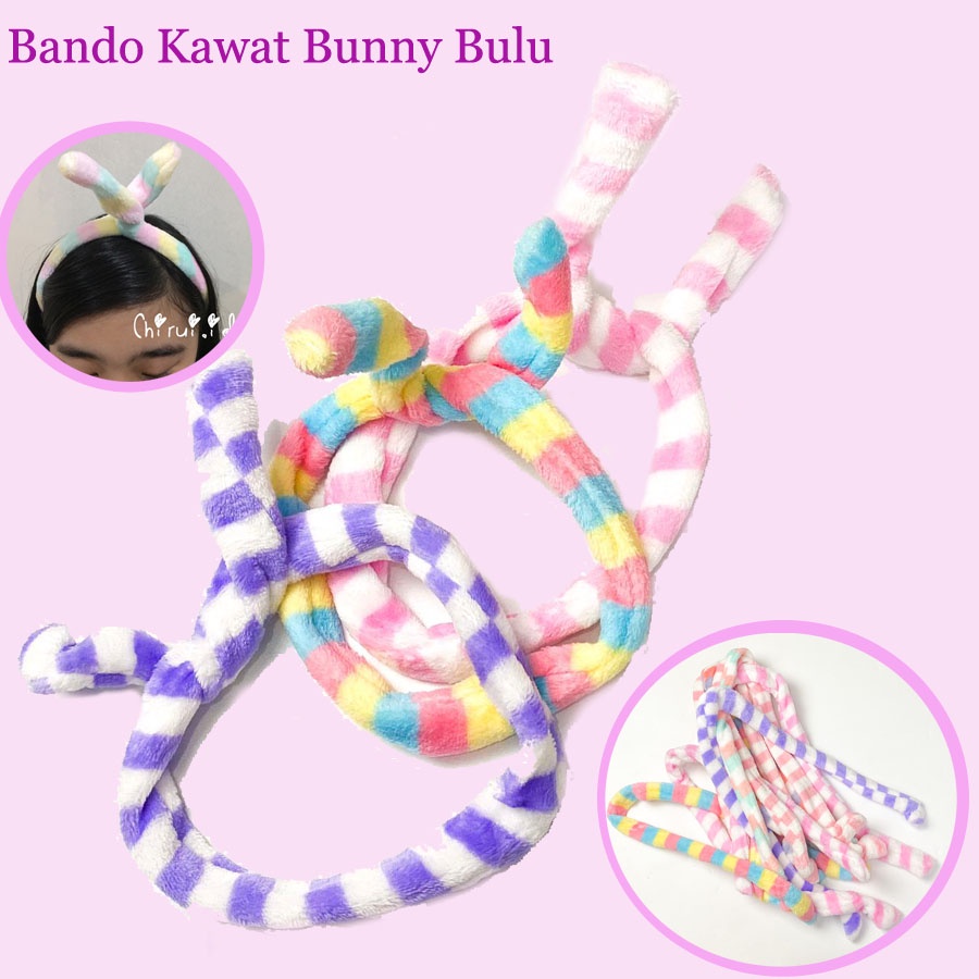 Bando Pita Bludru Bunny Chibi - Headband Bulu Korea Style