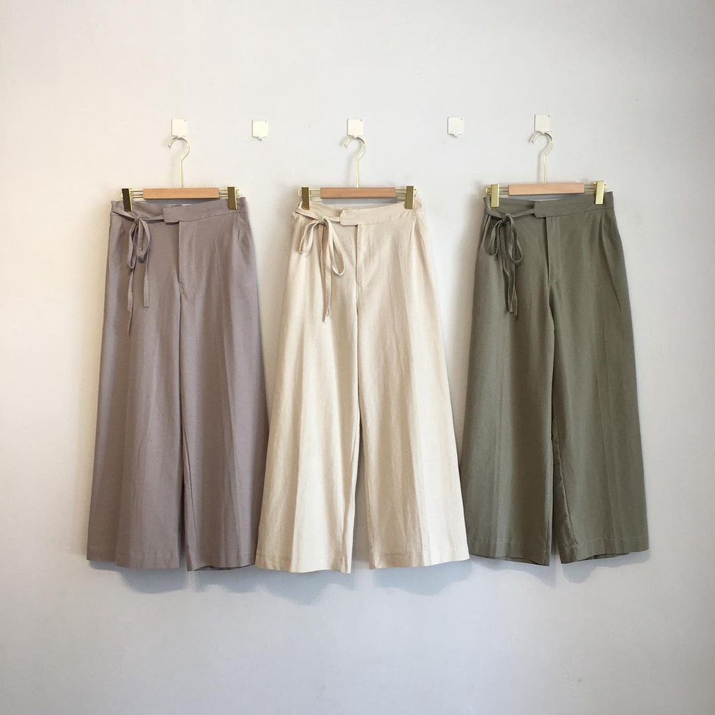 Celana Kulot panjang Linen Highwaist Buat OOTD simple Remaja