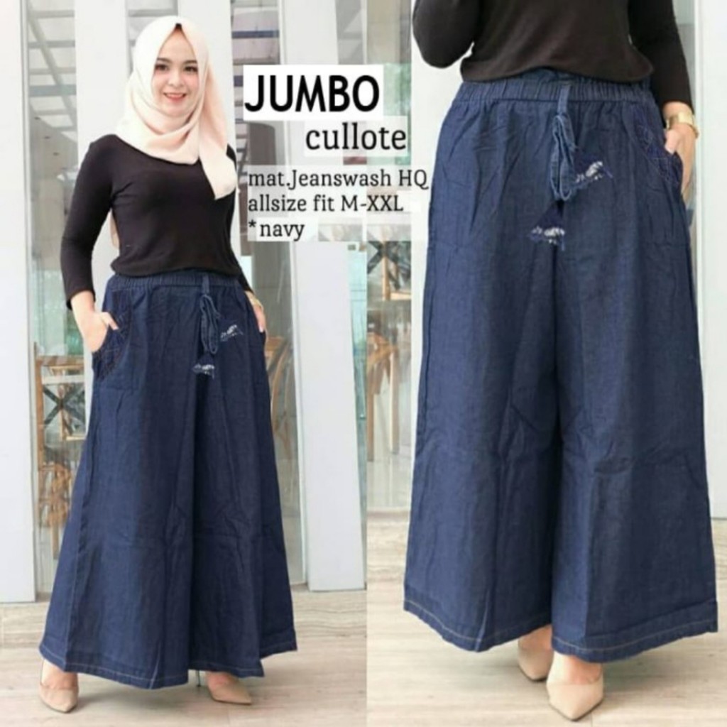 Kulot Jeans Jumbo Wanita Big Size Pinggang Karet