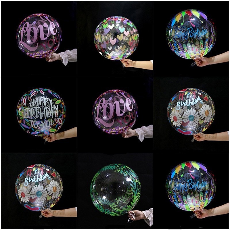 [1 Pc Pack] [20 inch Transparent Bobo Clear Balloon  ][Palm Leaf Love printing Big Round BoBo Balloons] [For Christmas Birthday Wedding Party Home Decor Supplies]