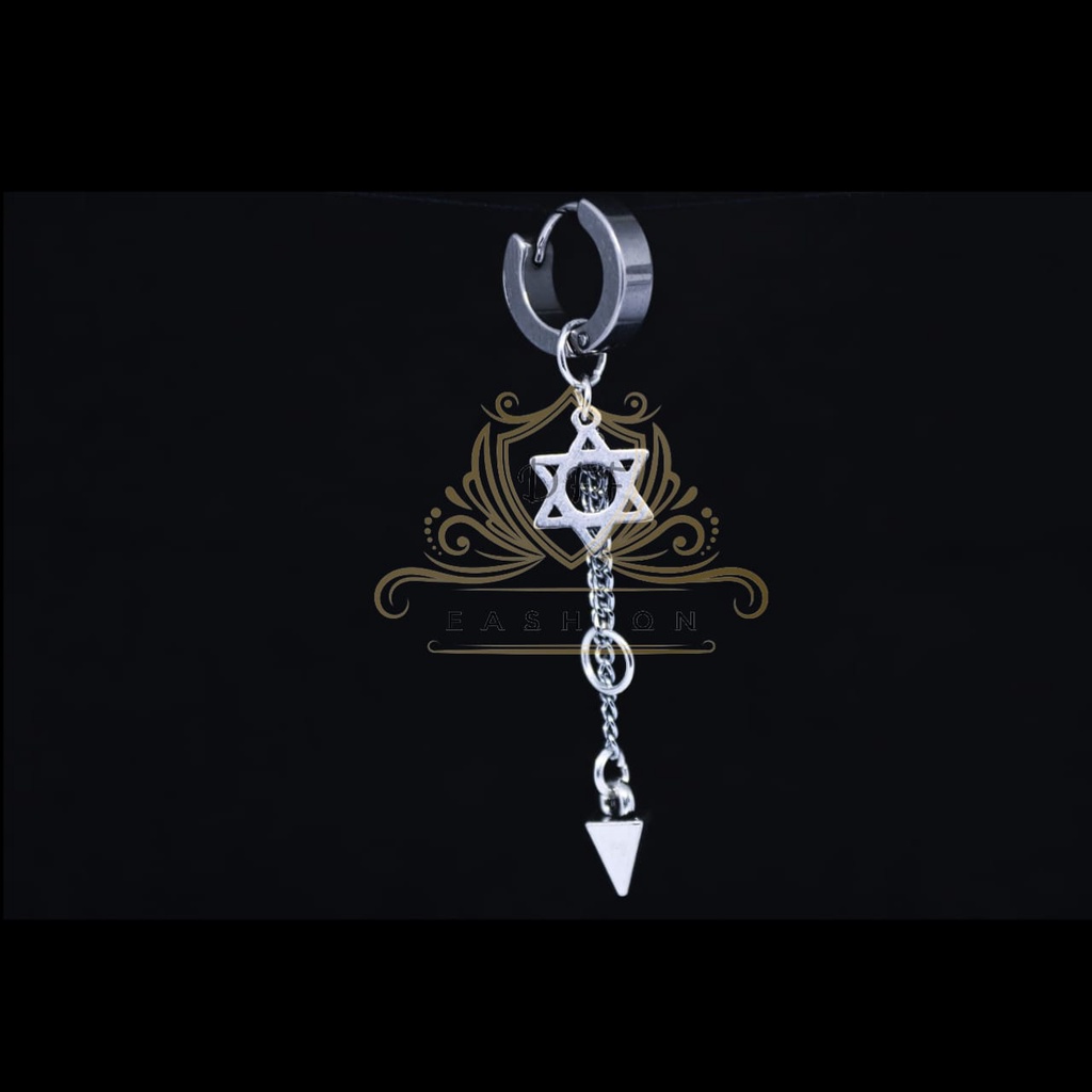 Anting Gantungan Bintang hexagram ring bandul / Anting Titanium silver / Anting Pria Wanita/ anting six pointed star