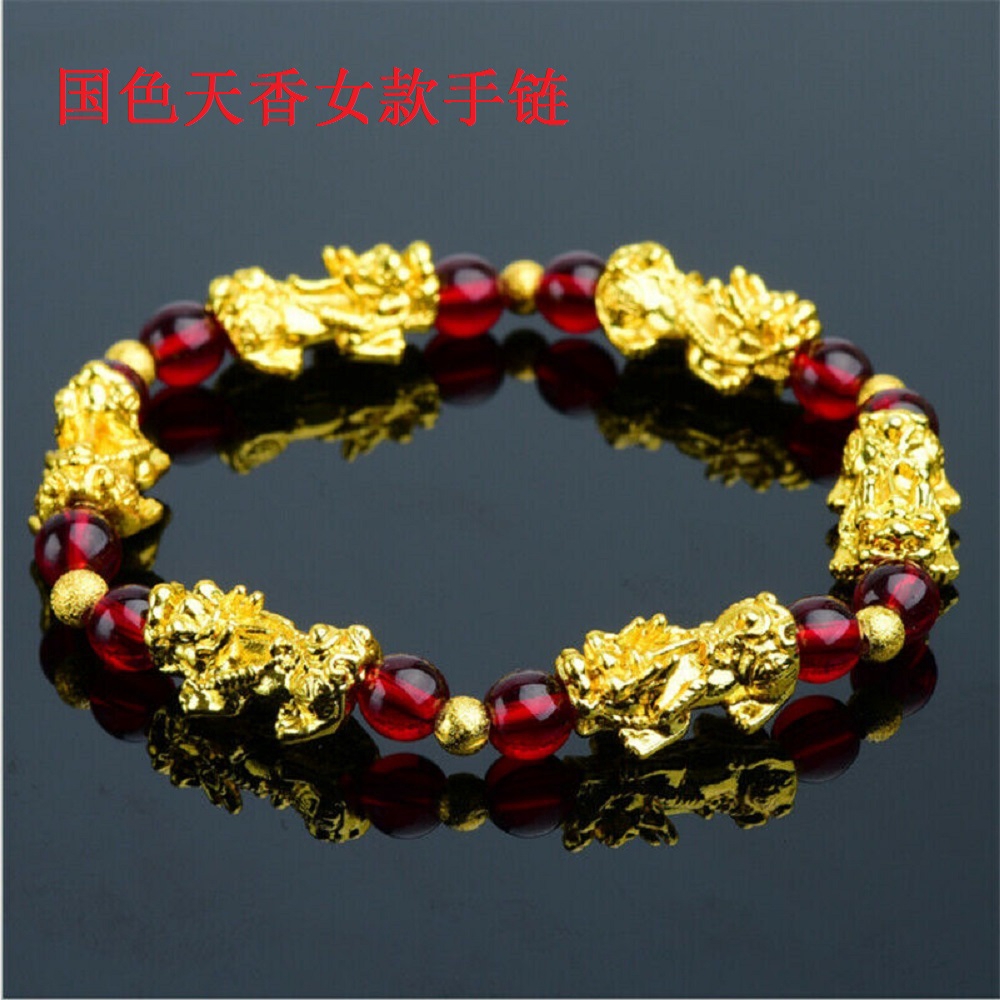 【COD Tangding】Gold-plated PI Xiu Bracelet Pink Green Grey Red Color